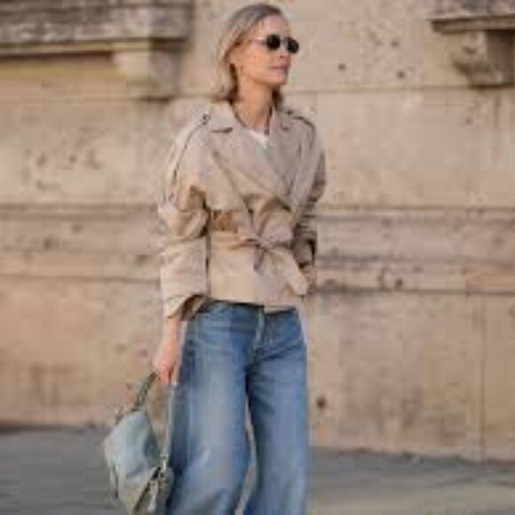 FRAME CROPPED SWING BELTED TRENCH COAT JACKET SAND S - Picture 9 of 11